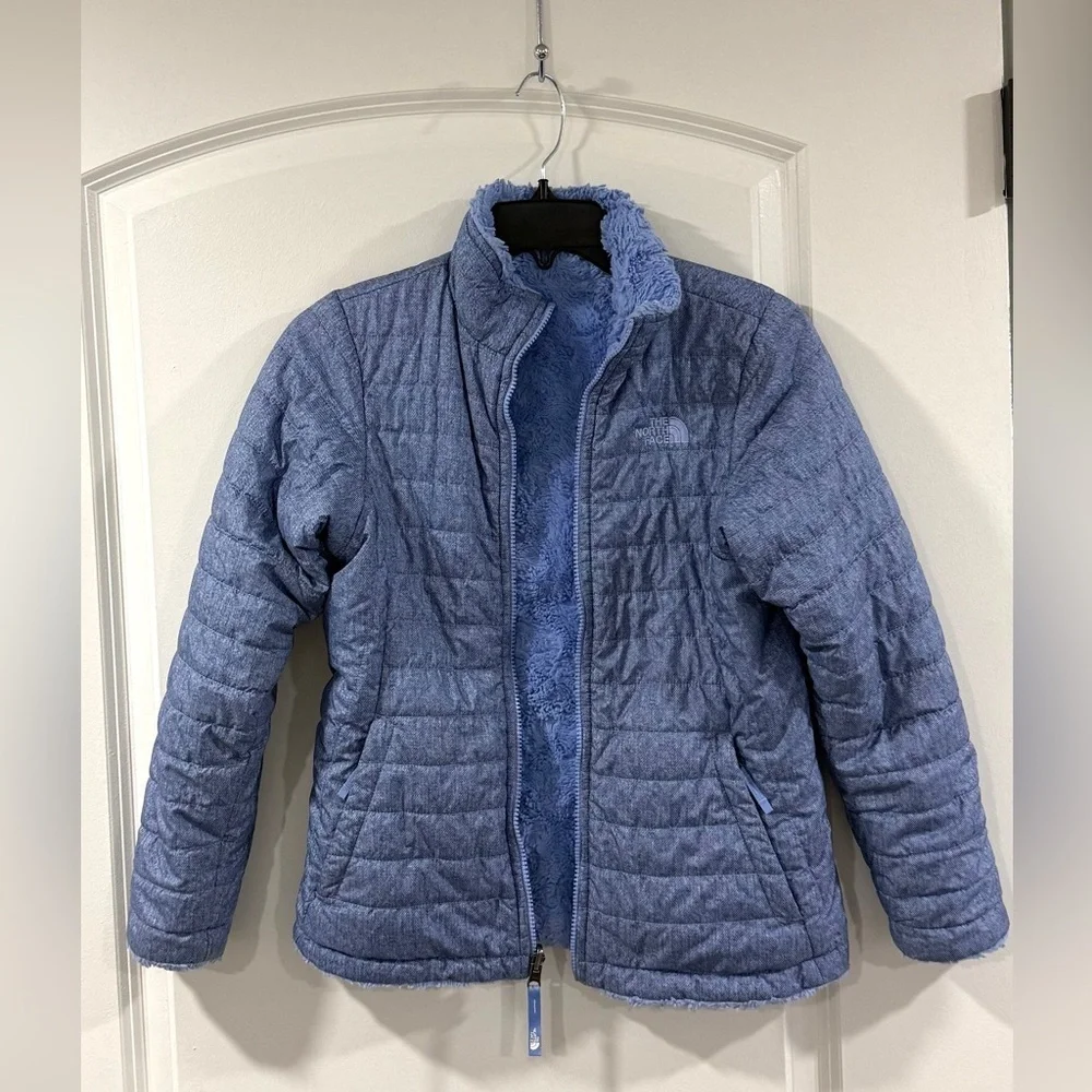 The North Face Girls Reversible Fleece Puffer Jacket Blue L 14/16 Quilted Coat